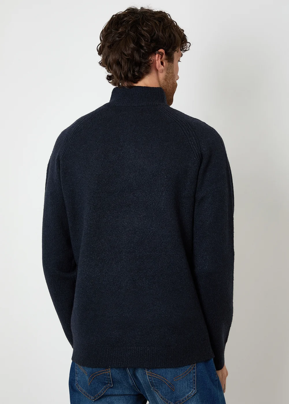 Threadbare Navy Raglan Rib Quarter Zip Knitted Jumper - Extra Large Image 2
