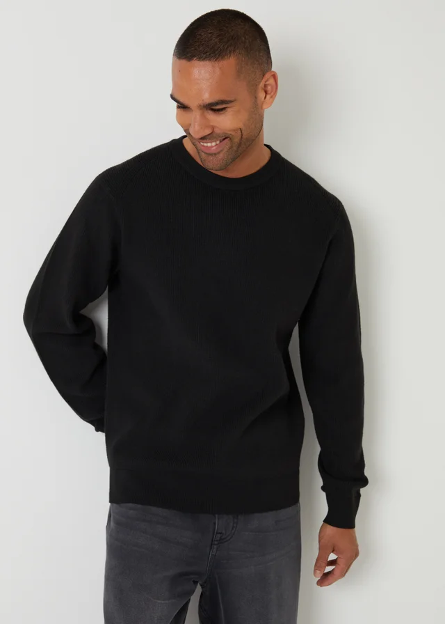Threadbare Black Rib Knit Crew Neck Jumper