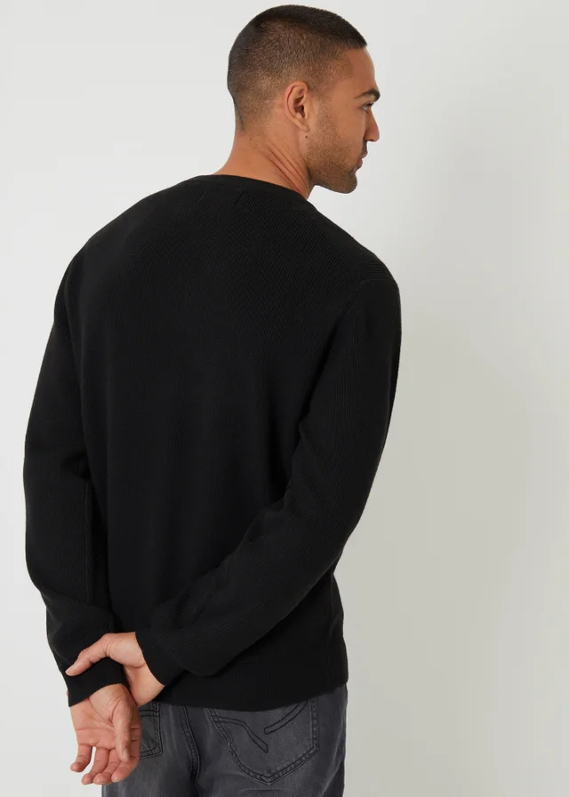 Threadbare Black Rib Knit Crew Neck Jumper