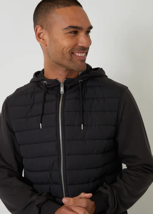 Threadbare Black Quilted Hybrid Hooded Jacket - XL Image 4