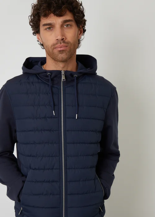 Threadbare Navy Quilted Hybrid Hooded Jacket - M Image 4