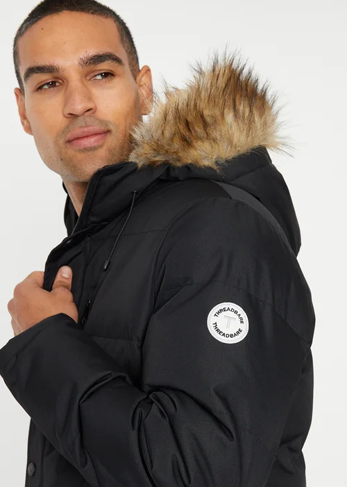 Threadbare Black Showerproof Hooded Padded Parka Jacket - M Image 4