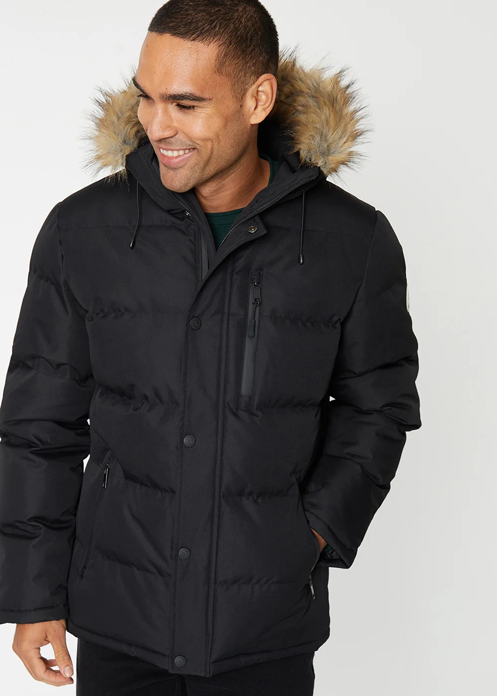 Threadbare Black Showerproof Hooded Padded Parka Jacket - M Image 1