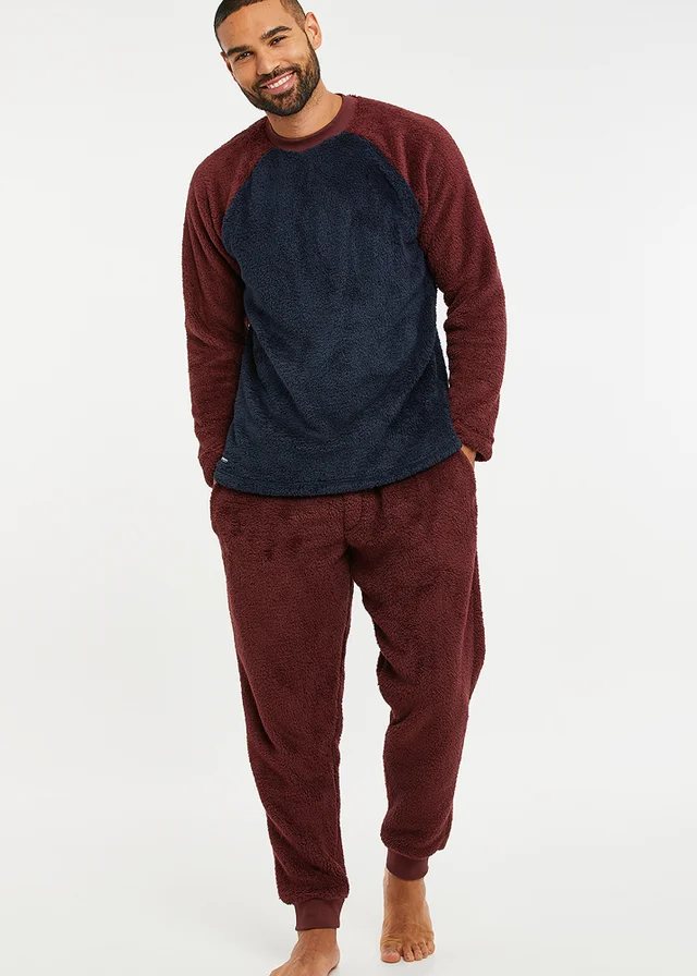 Threadbare Burgundy Borg Loungewear Set