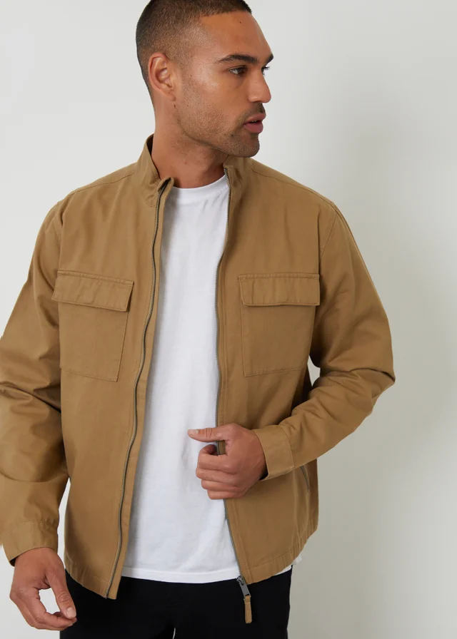 Threadbare Stone Cotton Twill Lightweight Funnel Neck Jacket