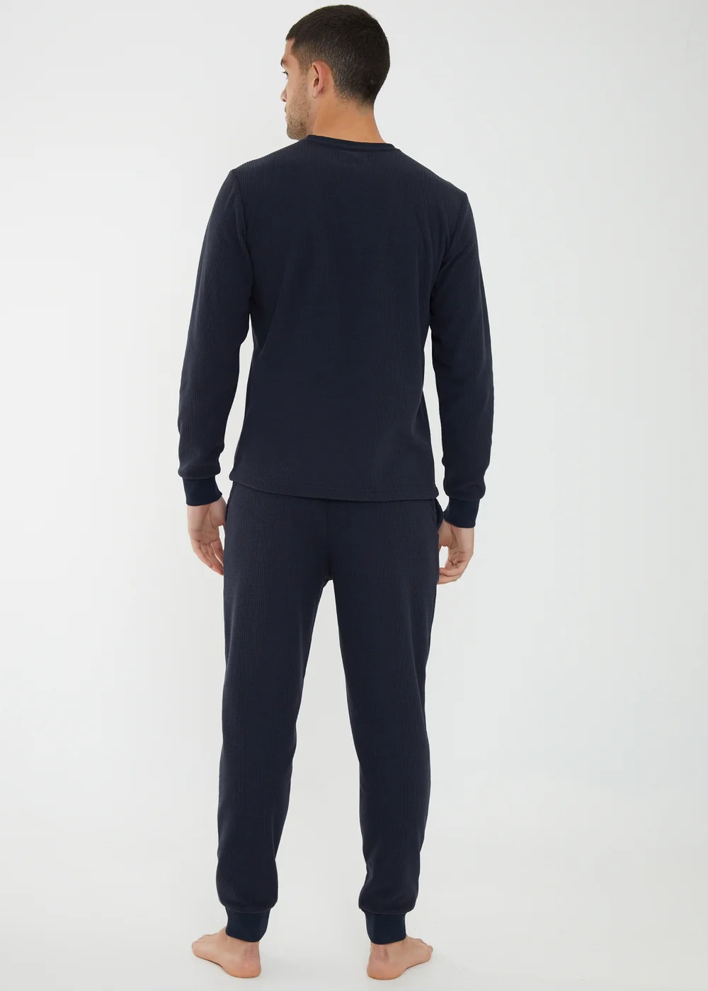 Threadbare Navy Fentun Waffle Textured Fleece Loungewear Set - Large Image 2