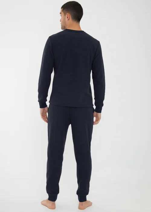 Threadbare Navy Fentun Waffle Textured Fleece Loungewear Set - Large Image 2
