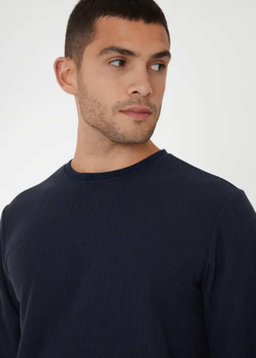 Threadbare Navy Fentun Waffle Textured Fleece Loungewear Set - Large Image 4