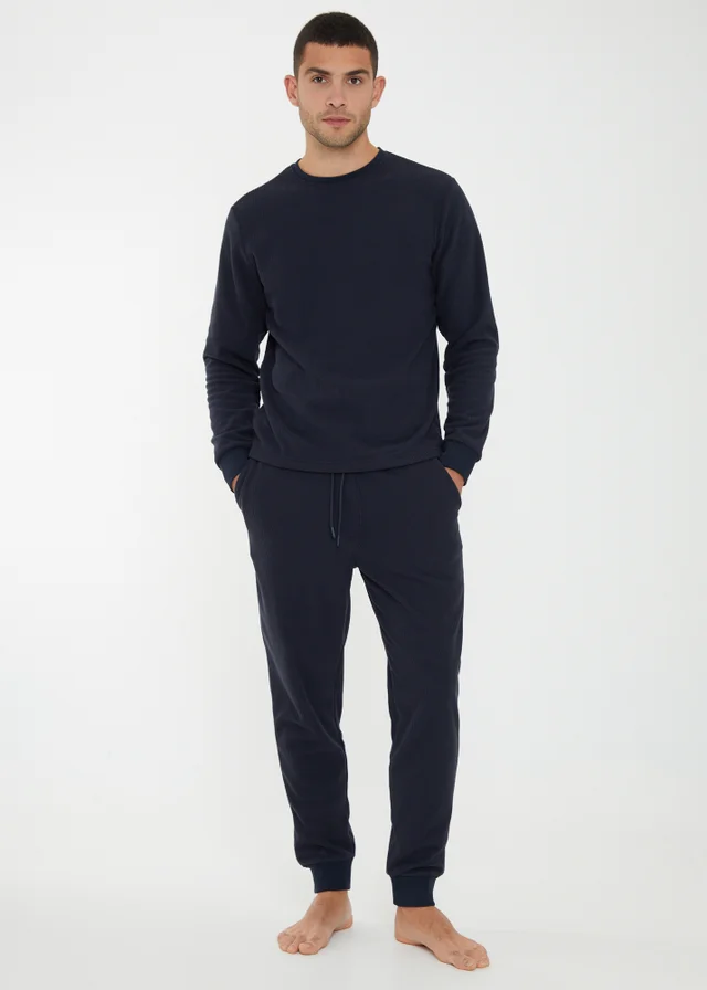 Threadbare Navy Fentun Waffle Textured Fleece Loungewear Set