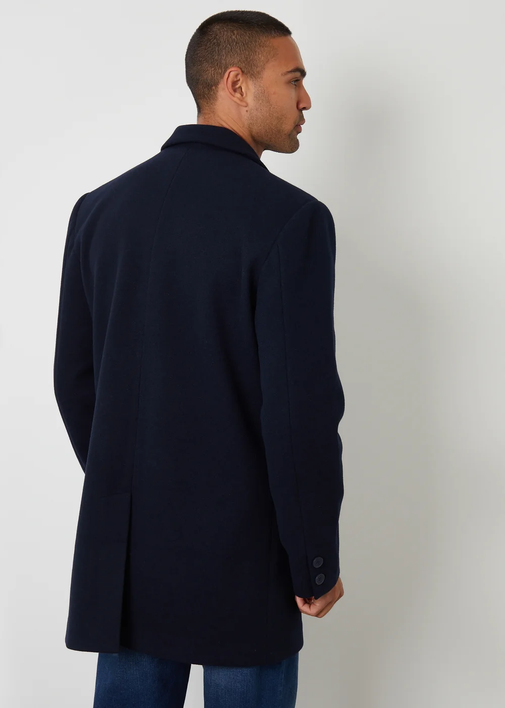 Threadbare Navy Faux Wool Overcoat - 2XL Image 2