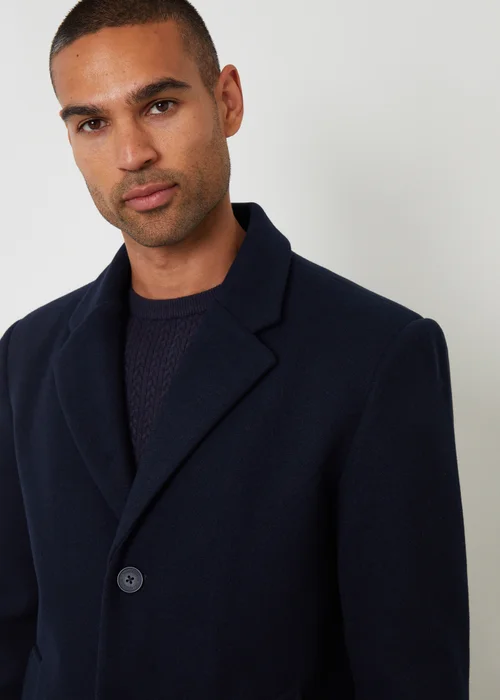 Threadbare Navy Faux Wool Overcoat - 2XL Image 4