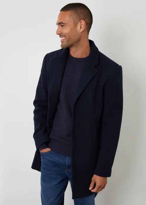 Threadbare Navy Faux Wool Overcoat - 2XL Image 1