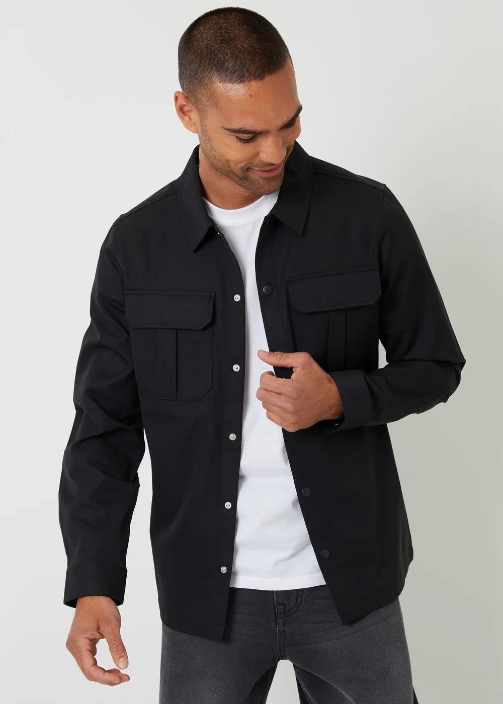 Threadbare Black Cargo Pocket Twill Shacket - XL Image 1