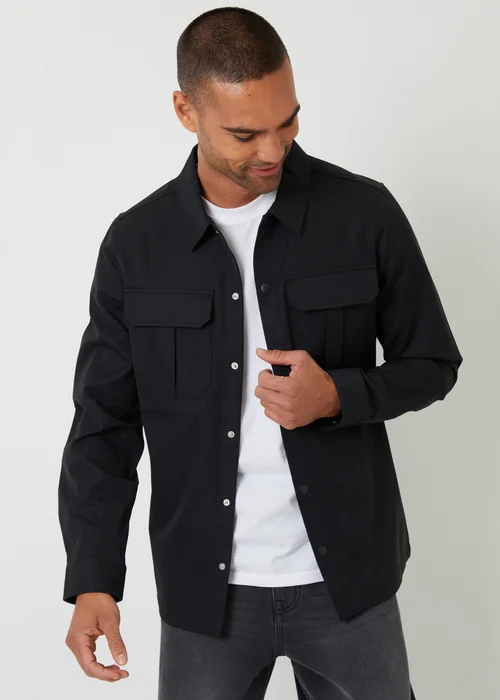 Threadbare Black Cargo Pocket Twill Shacket - XL Image 1