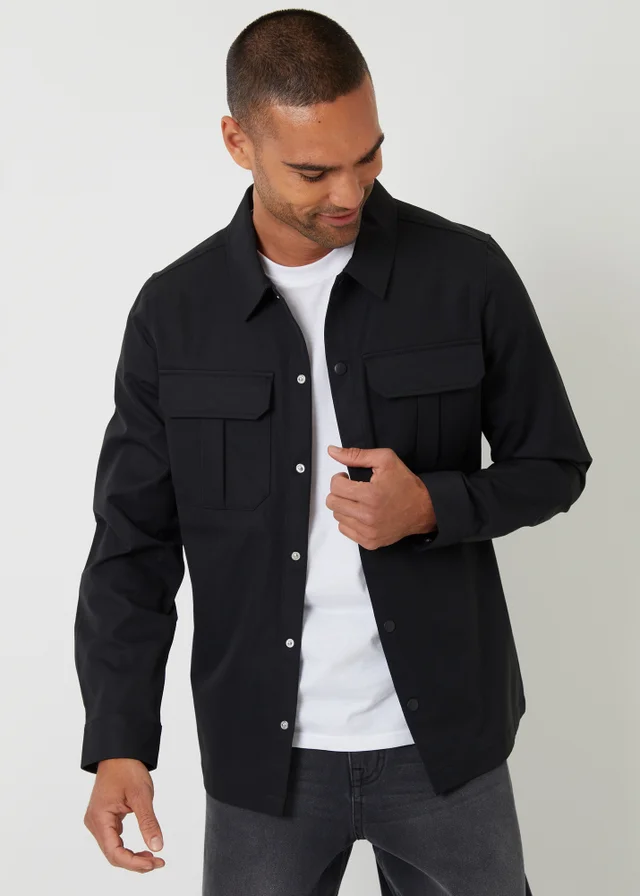 Threadbare Black Cargo Pocket Twill Shacket