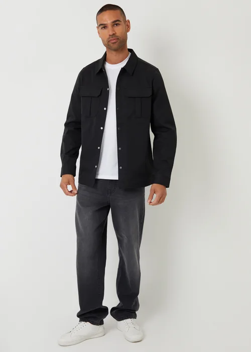 Threadbare Black Cargo Pocket Twill Shacket - XL Image 3