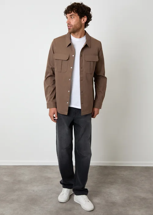 Threadbare Brown Cargo Pocket Twill Shacket - 2XL Image 3