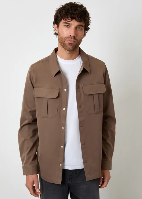 Threadbare Brown Cargo Pocket Twill Shacket - 2XL Image 1