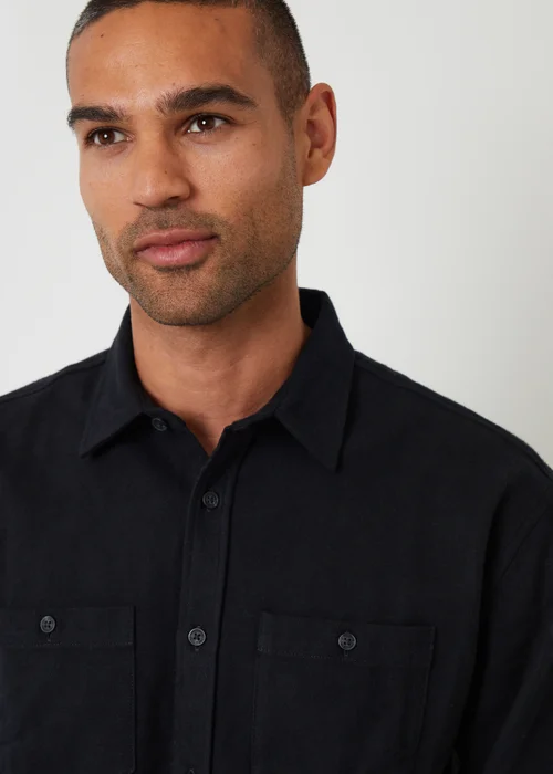 Threadbare Black Cotton Flannel Relaxed Fit Shirt - Small Image 4