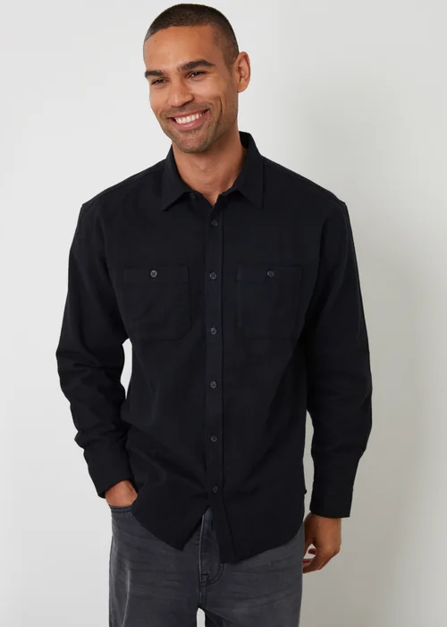 Threadbare Black Cotton Flannel Relaxed Fit Shirt - Small Image 1