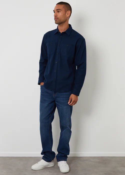 Threadbare Navy Cotton Flannel Relaxed Fit Shirt - Large Image 3