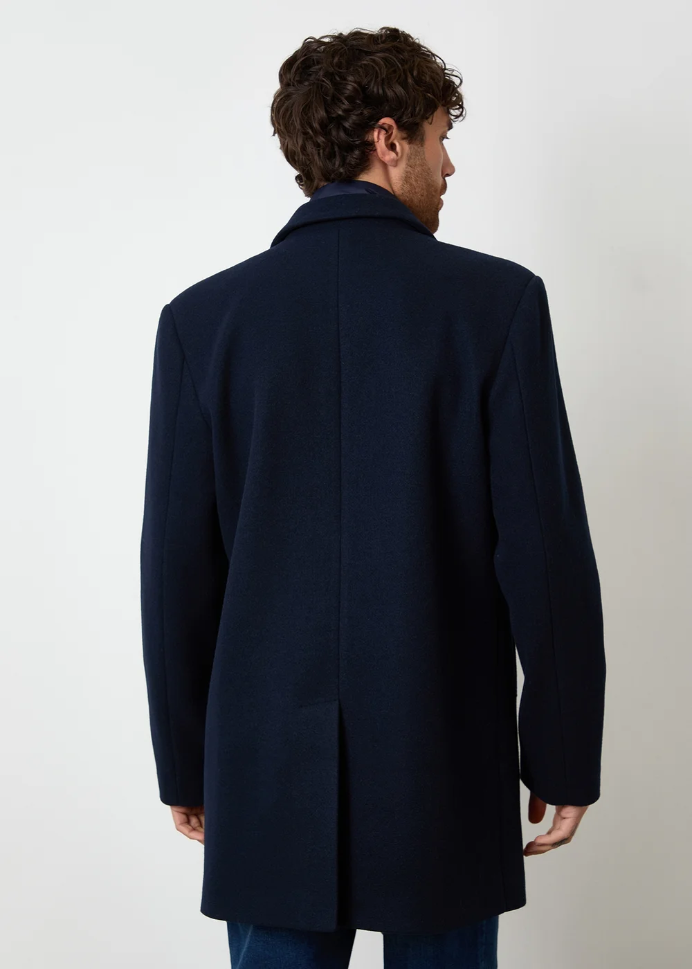 Threadbare Navy Faux Wool Mock Layer Longline Mac - M Image 2