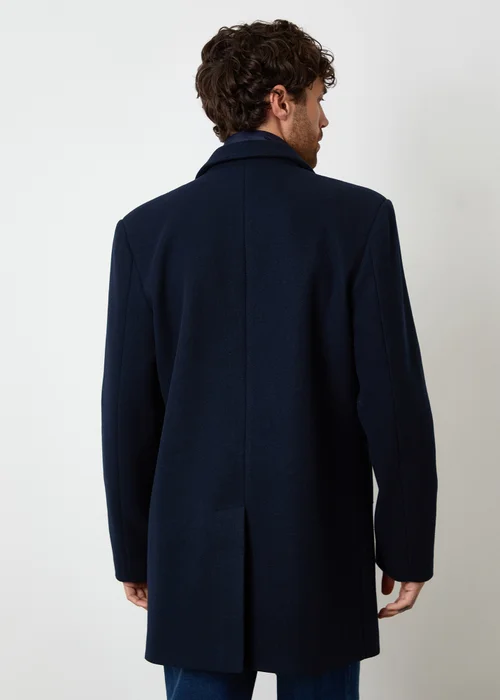 Threadbare Navy Faux Wool Mock Layer Longline Mac - M Image 2