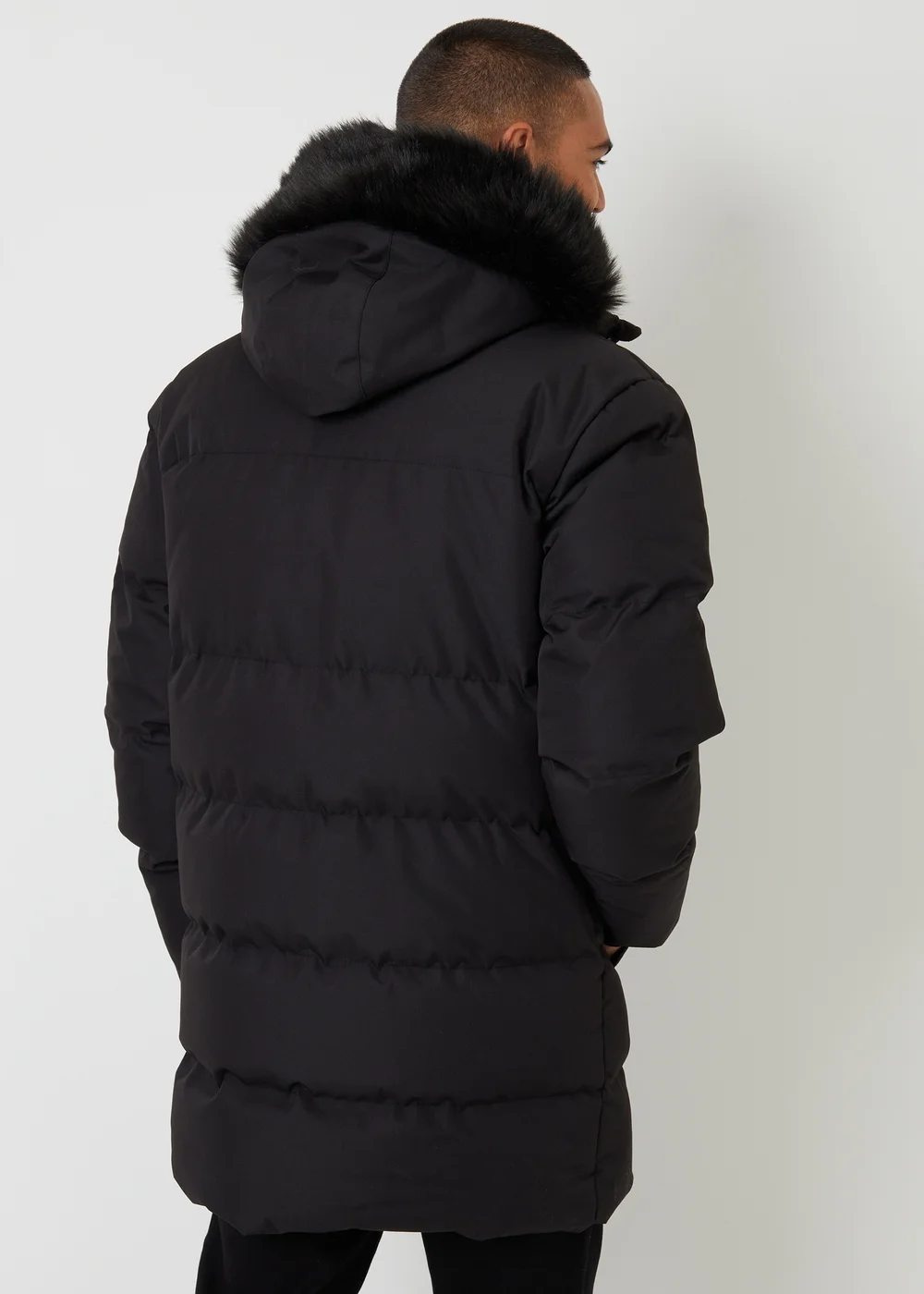 Threadbare Black Showerproof Longline Quilted Parka Jacket - S Image 2