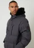 Threadbare Dark Grey Showerproof Longline Quilted Parka Jacket - 2XL Image 4