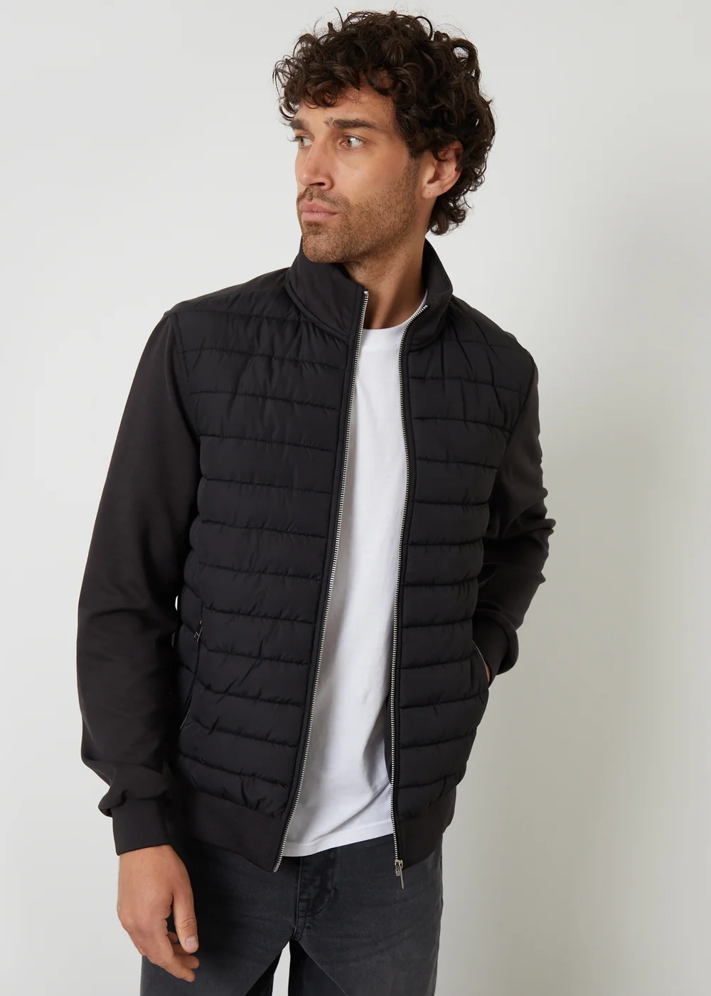 Threadbare Black Quilted Hybrid Funnel Neck Jacket - 2XL Image 1
