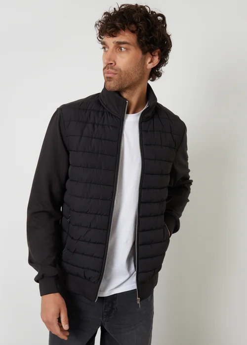 Threadbare Black Quilted Hybrid Funnel Neck Jacket - 2XL Image 1