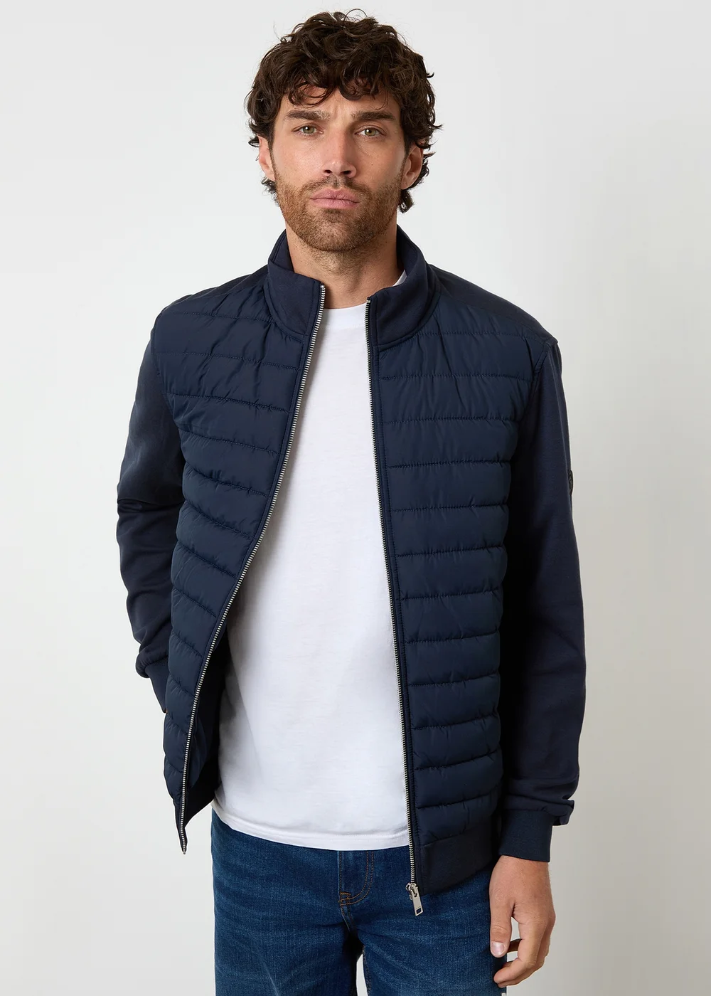 Threadbare Navy Quilted Hybrid Funnel Neck Jacket - XL Image 1