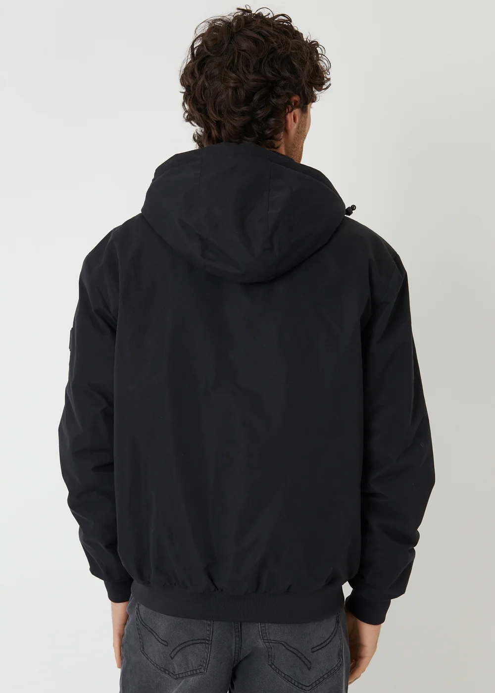Threadbare Black Microfleece Lined Hooded Lightweight Jacket - L Image 2