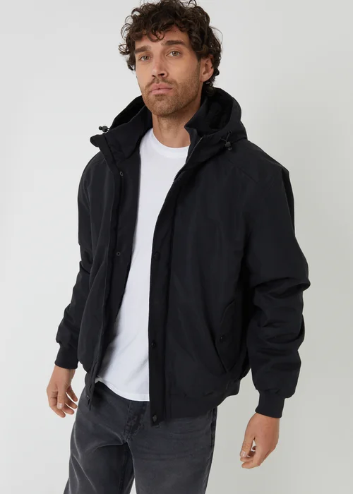 Threadbare Black Microfleece Lined Hooded Lightweight Jacket - L Image 1