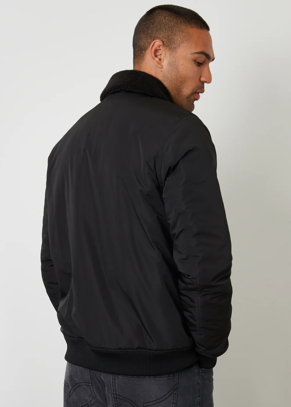 Threadbare Black Borg Lined Collared Jacket - M Image 2