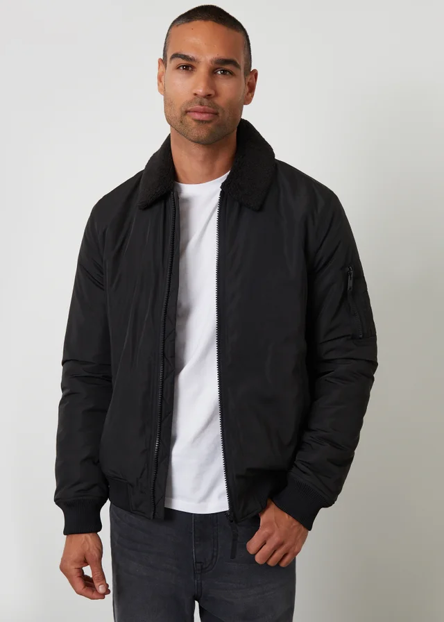 Threadbare Black Borg Lined Collared Jacket