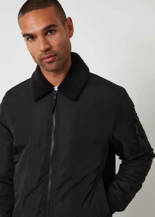 Threadbare Black Borg Lined Collared Jacket - M Image 4