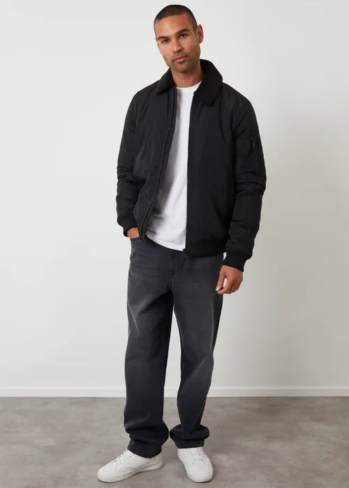 Threadbare Black Borg Lined Collared Jacket - M Image 3