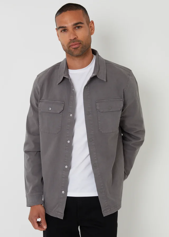 Threadbare Dark Grey Cotton Snap Fastening Shacket