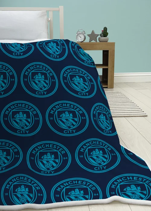 Manchester City FC Blue Sherpa Back Throw - One Size Image 1