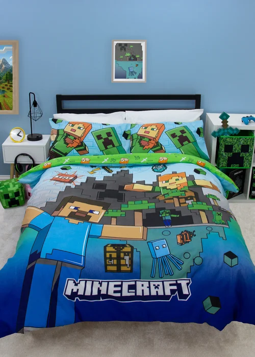 Minecraft Levels Green Panel Duvet Cover - Single Image 1