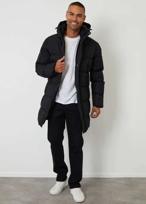 Threadbare Black Showerproof Longline Hooded Puffer Jacket - S Image 3
