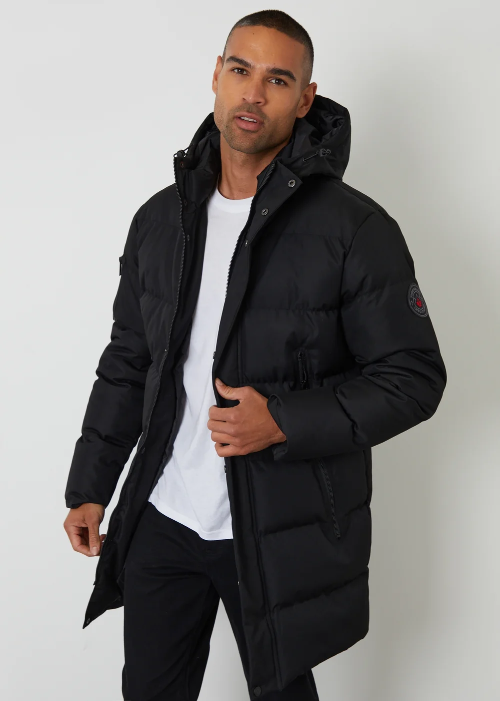 Threadbare Black Showerproof Longline Hooded Puffer Jacket - S Image 1
