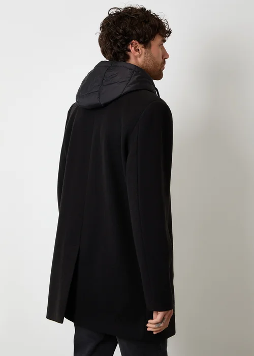 Threadbare Black Faux Wool Mock Inner Hooded Longline Coat - M Image 2