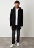 Threadbare Black Faux Wool Mock Inner Hooded Longline Coat - M Image 3