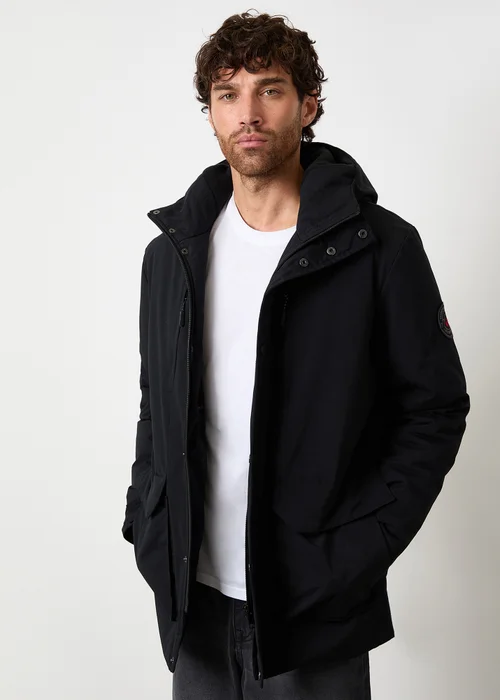 Threadbare Black Showerproof Padded Hooded Coat - L Image 1