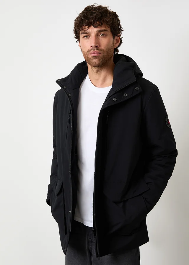 Threadbare Black Showerproof Padded Hooded Coat