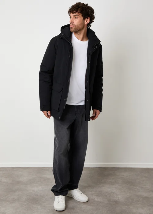 Threadbare Black Showerproof Padded Hooded Coat - L Image 3