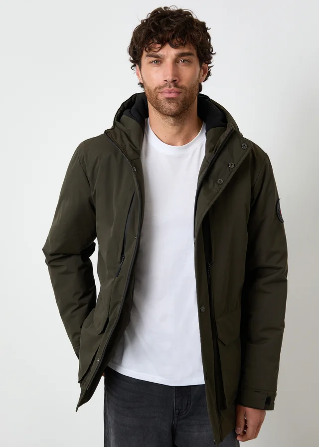 Threadbare Khaki Showerproof Padded Hooded Coat