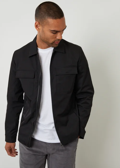 Threadbare Black Lightweight Collared Zip Up Jacket - S Image 1
